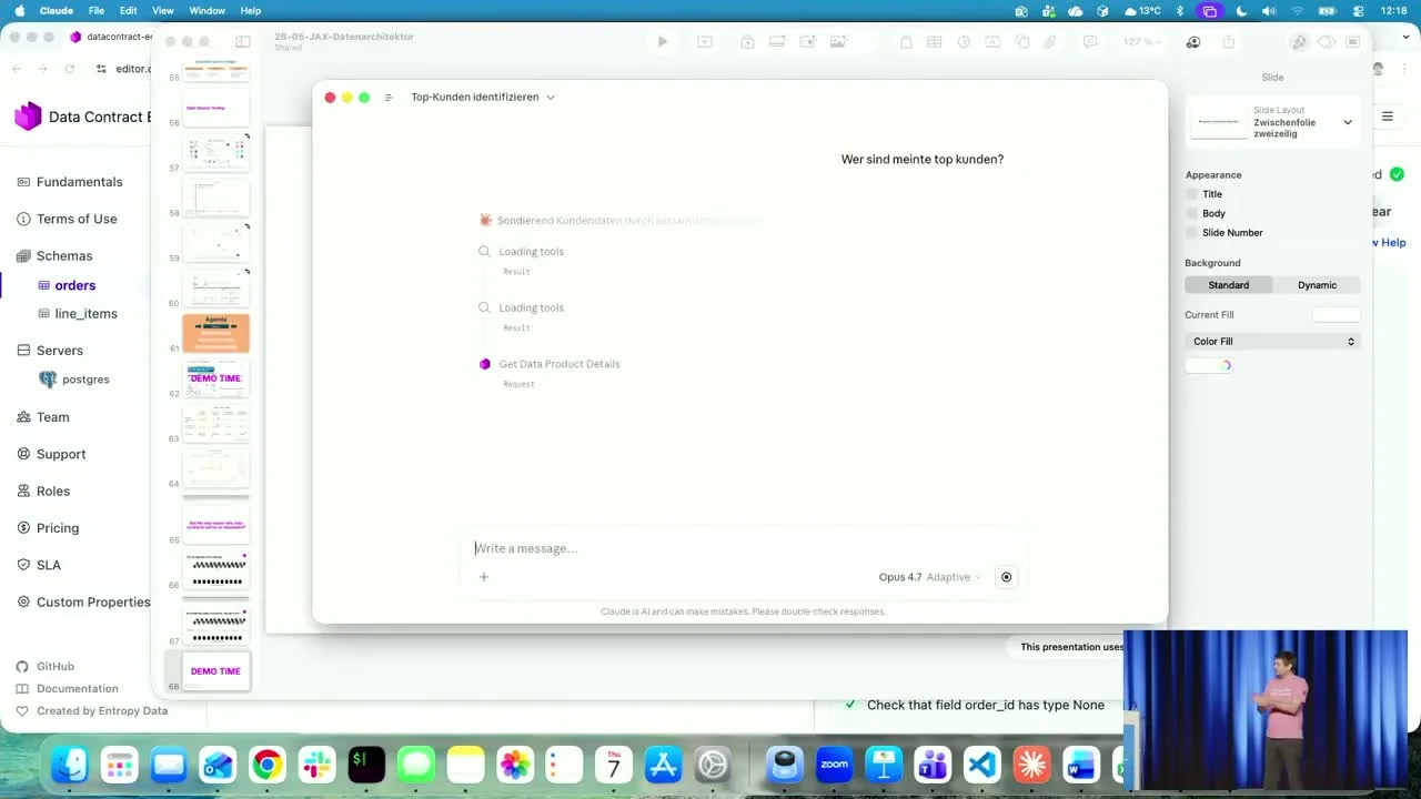 Live-Demo: Claude-Agent durchsucht den Datenmarktplatz nach dem richtigen Datenprodukt, um 'Wer sind meine Top-Kunden?' zu beantworten